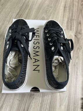 Weissman Black Sequin Lace-Up Sneakers W330 Size 5